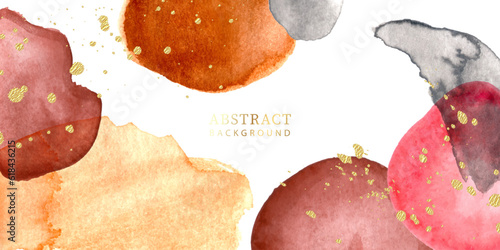 Watercolor art background vector. Wallpaper design with paint brush and gold splashes. Watercolor Illustration for prints, wall art, cover and invitation cards.