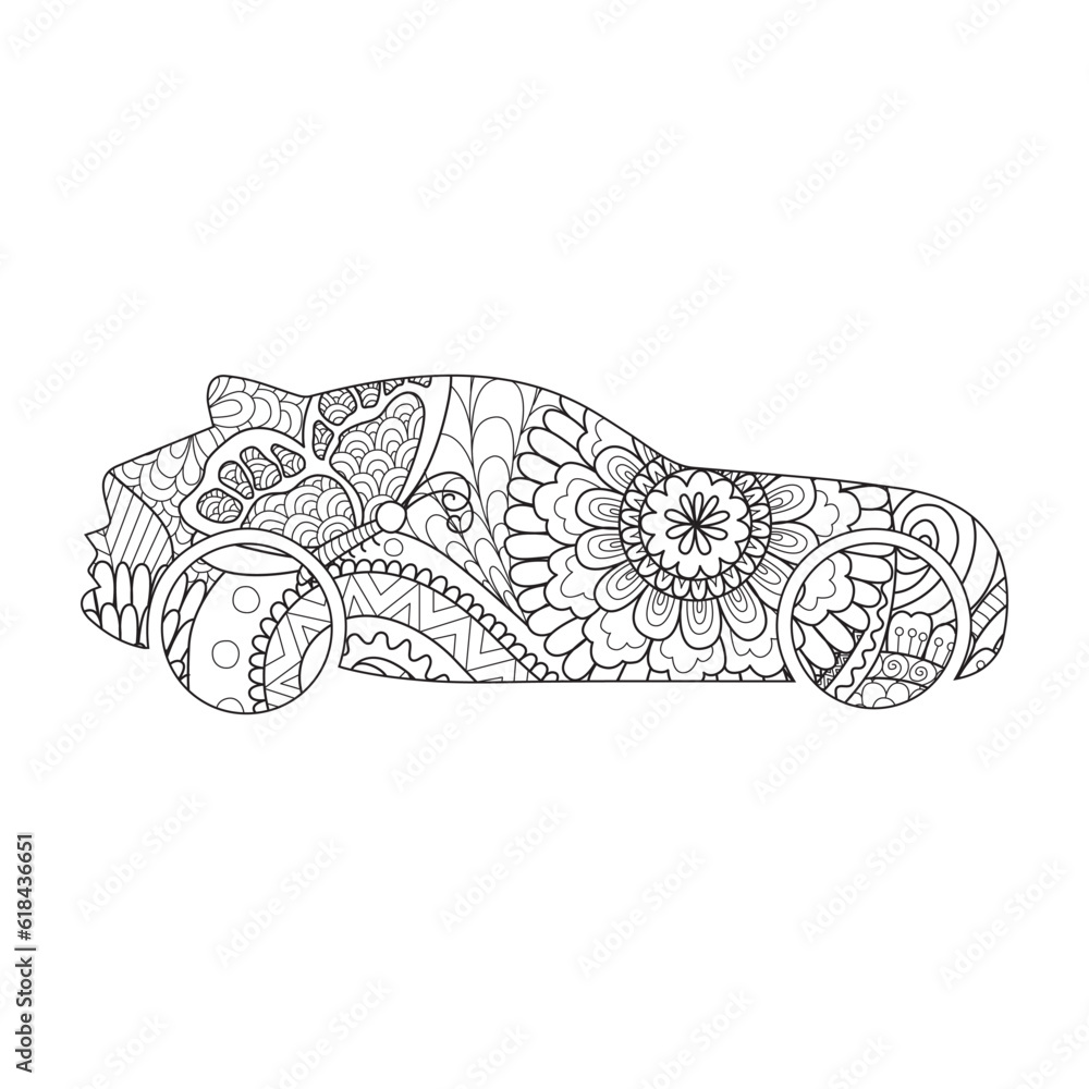 Mandala car coloring page. Mandala vector car. Car coloring page for Mandala car coloring page. Mandala vector car. Car coloring page for