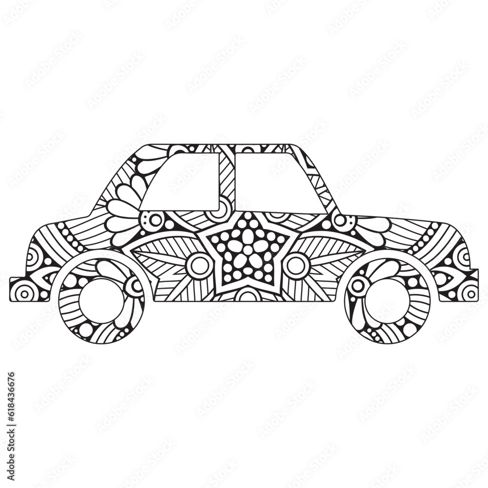 Mandala car coloring page.
Mandala vector car.
Car coloring page for adults.