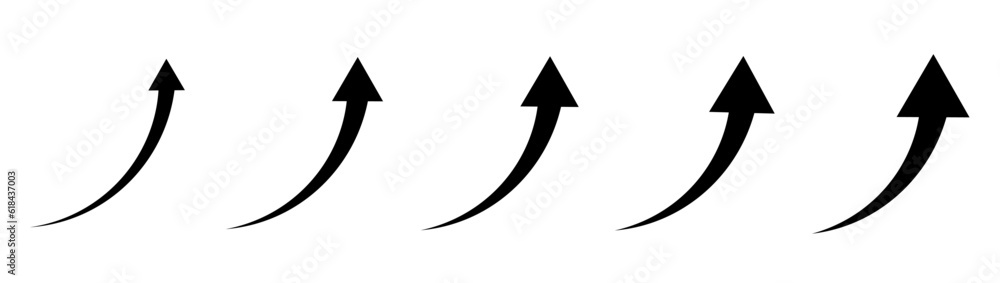 Arrows up. Curved arrow icon. Arrow pointer icon. Set of arrows. Black arrow icons. Vector illustration. Arrows up. Curved arrow icon. Arrow pointer icon. Set of arrows. Black arrow icons. Vector illustration.