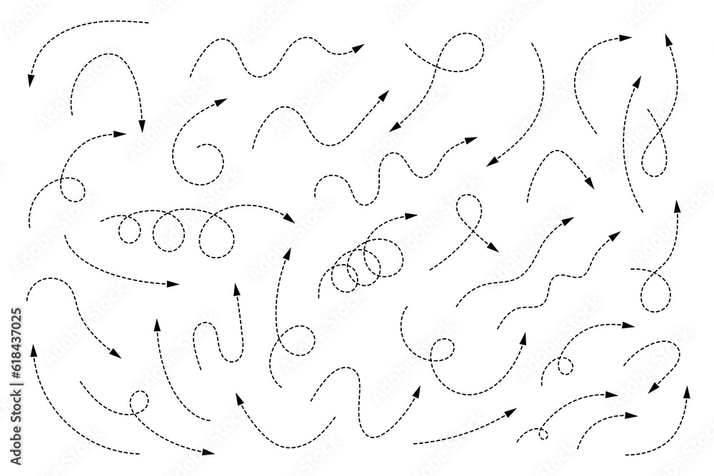 Curved dotted arrow. Zigzag arrow stripes design with dotted lines. Vector illustration. Curved dotted arrow. Zigzag arrow stripes design with dotted lines. Vector illustration.