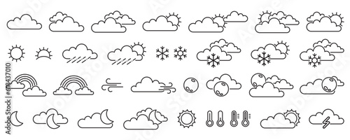 Weather forecast, outline web icon set, vector line icons collection. Expanded stroke.
