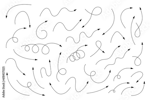 Curved dotted arrow. Zigzag arrow stripes design with dotted lines. Vector illustration.