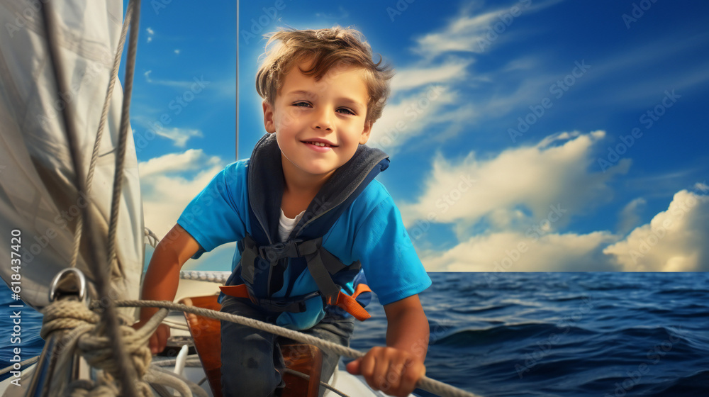 Fototapeta premium Young Boy on Sailingboat
