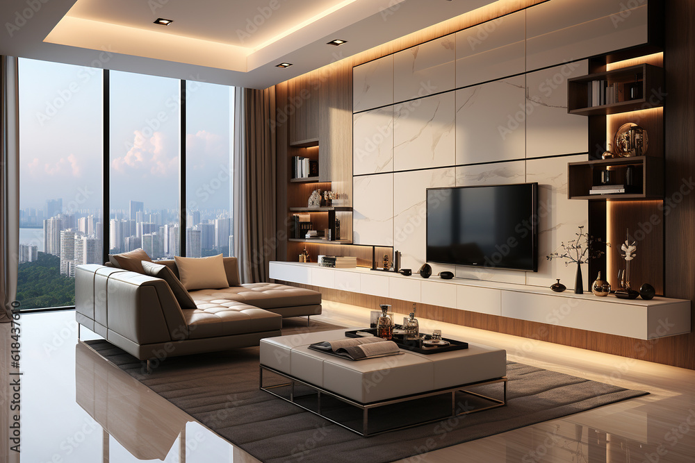 Modern living room professionally designed. open concept. Minimalist. Generative AI Modern living room professionally designed. open concept. Minimalist. Generative AI