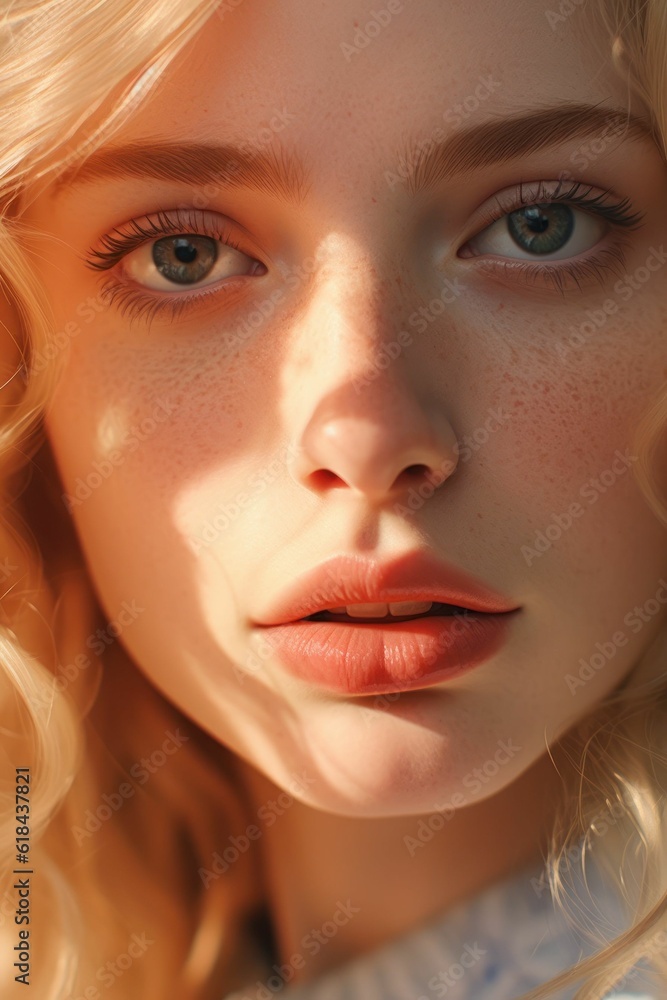 custom made wallpaper toronto digitalGenerated illustration of a youthful woman with vibrant blonde hair and striking blue eyes