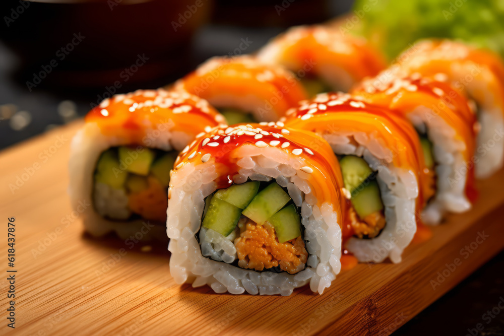 Close-up top view of ingredients sushi, Japanese food. AI Generated. Close-up top view of ingredients sushi, Japanese food. AI Generated.