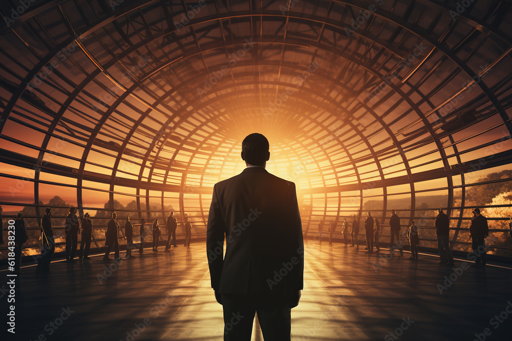 The businessman got out of prison with his things and is thinking about what to do next. A man stands near the exit from the prison. Generative AI The businessman got out of prison with his things and is thinking about what to do next. A man stands near the exit from the prison. Generative AI