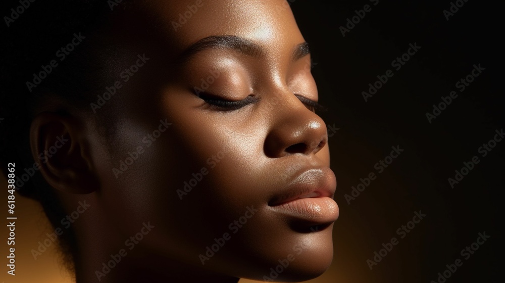 Beautiful close-up of an african woman with closed eyes, made with generative AI Beautiful close-up of an african woman with closed eyes, made with generative AI