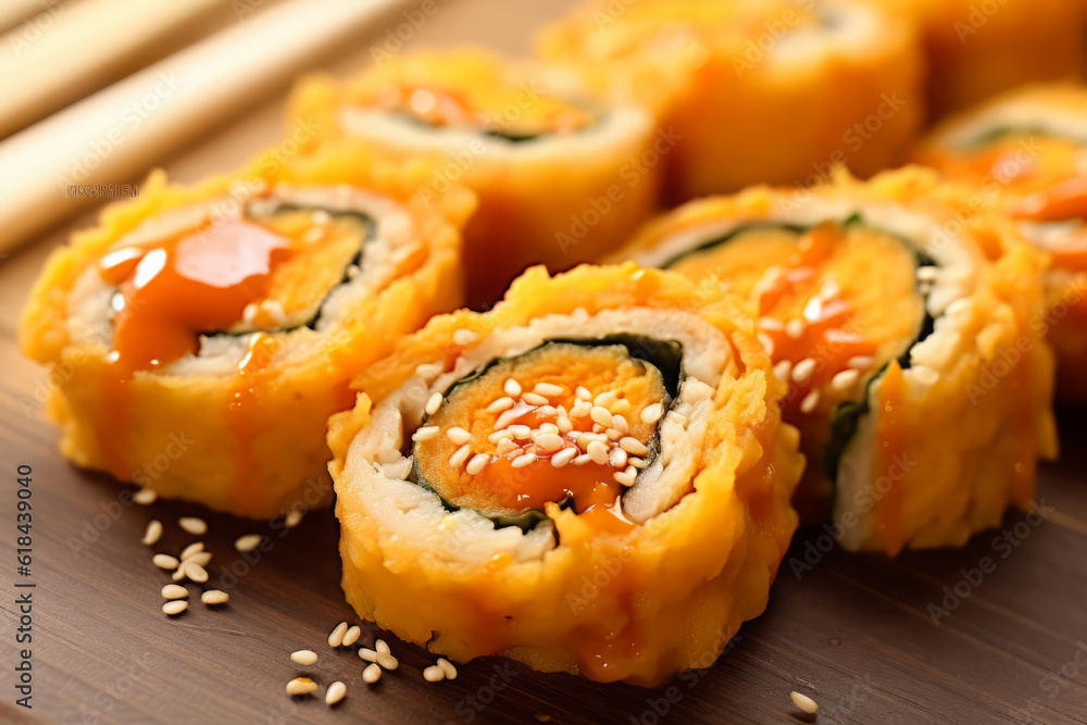 Close-up top view of ingredients sushi, Japanese food. AI Generated. Close-up top view of ingredients sushi, Japanese food. AI Generated.