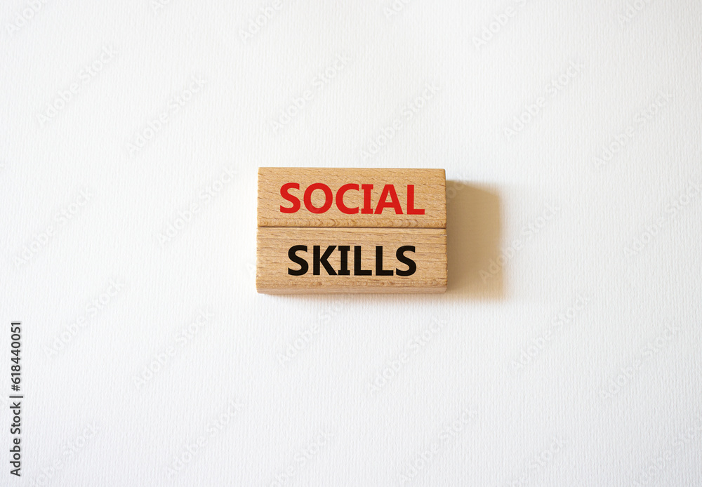 Social skills symbol. Wooden blocks with words Social skills Beautiful white background. Business and Social skills concept. Copy space. Social skills symbol. Wooden blocks with words Social skills Beautiful white background. Business and Social skills concept. Copy space.