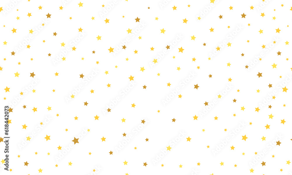 Abstract stars background. Gold stars pattern. Yellow glitter confetti.