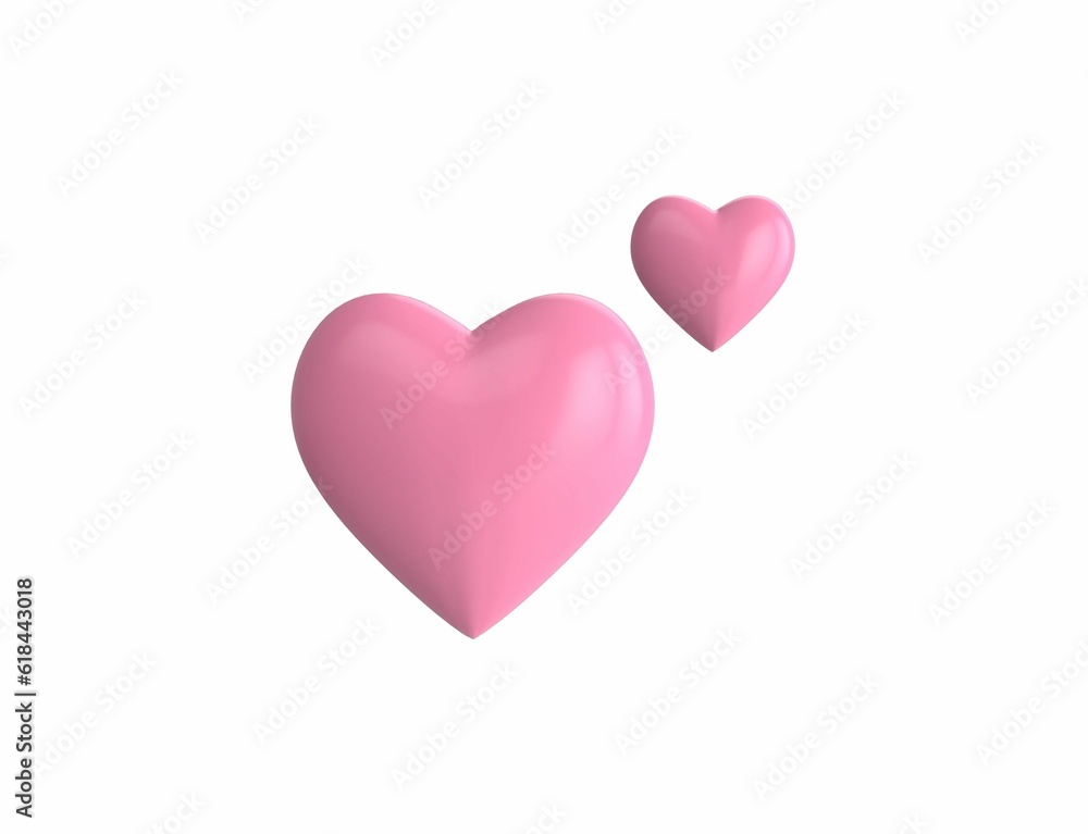 3D rendering of two pink hearts icon on white background