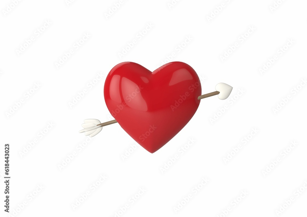 3D rendering of a red heart with an arrow icon on white background