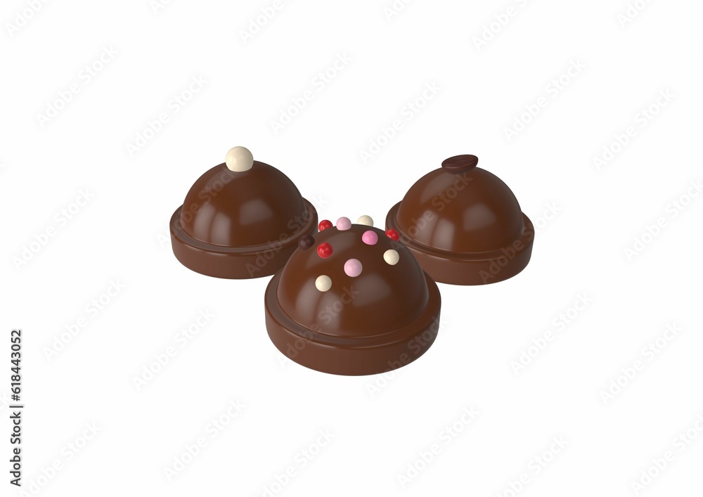 Fototapeta premium 3D rendering of three chocolate icons on a white background