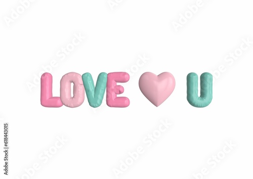 3D rendering of "Love U" written in bold text on white background