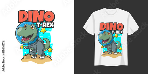 dino trex in space illustration tshirt and apparel printing design