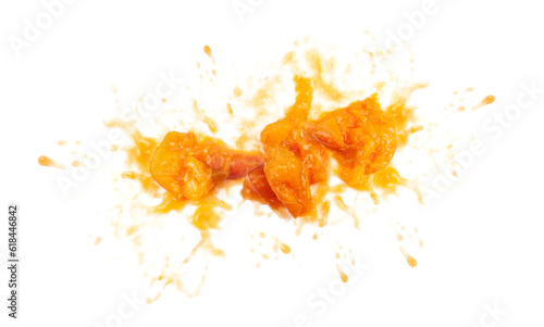 Squashed ripe apricot isolated on white