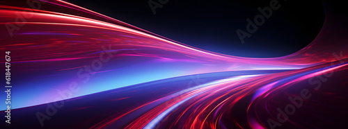 Light train motion illustration with dark background and neon and pink lights, sinuous lines and light violet and crimson, abstraction background création.