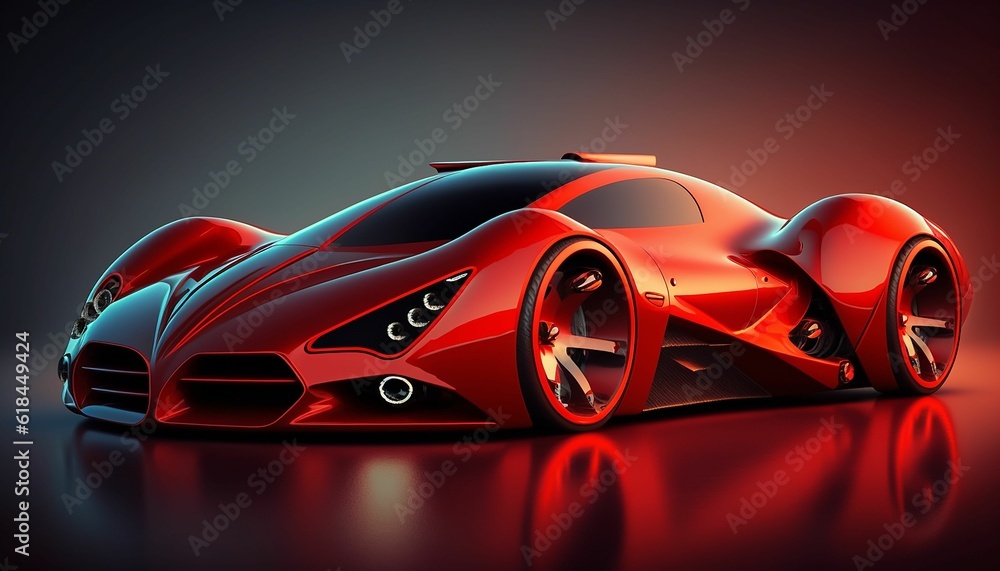 AI generated illustration of a luxury red sports car parked against a solid grey background