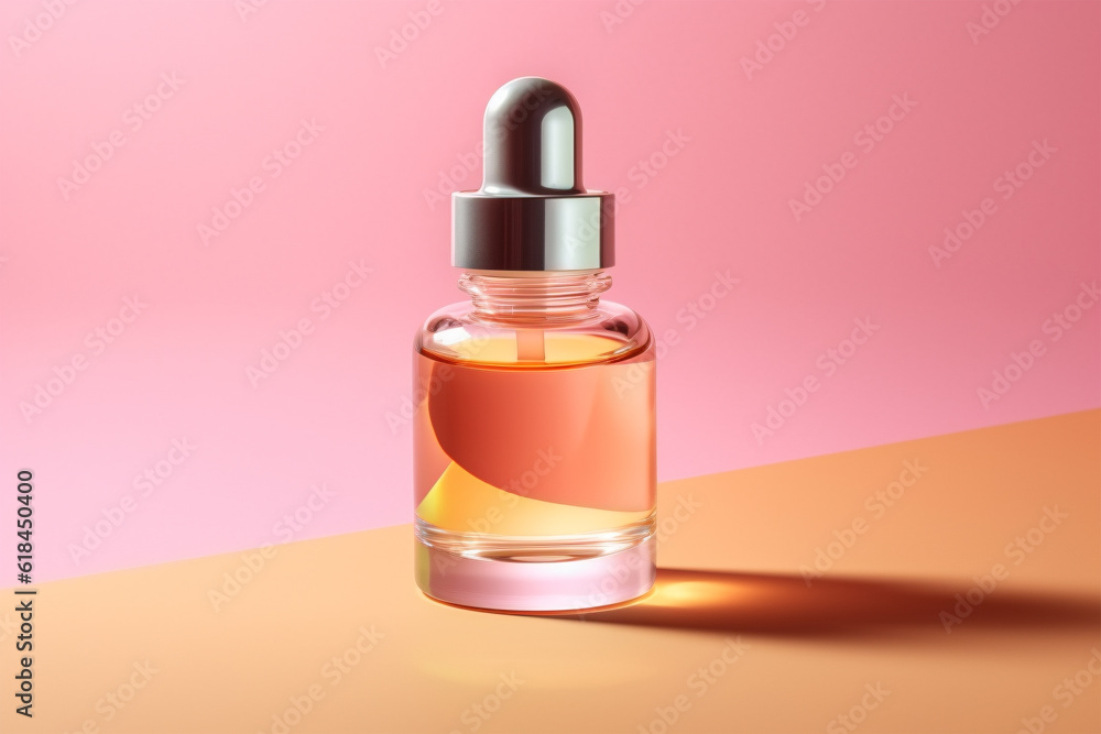 Face serum bottle without label on bastel background. Face serum bottle without label on bastel background.
