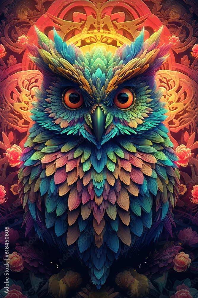 Obraz premium AI generated illustration of A majestic Owl perched amongst a backdrop of beautiful flowers