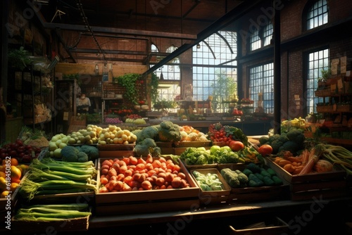 a market filled with lots of vegetables and fruit pieces on display