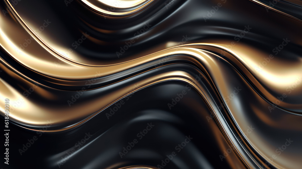 Abstract golden wavy liquid metal on black background Abstract golden wavy liquid metal on black background
