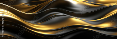 Abstract golden wavy liquid metal on black background