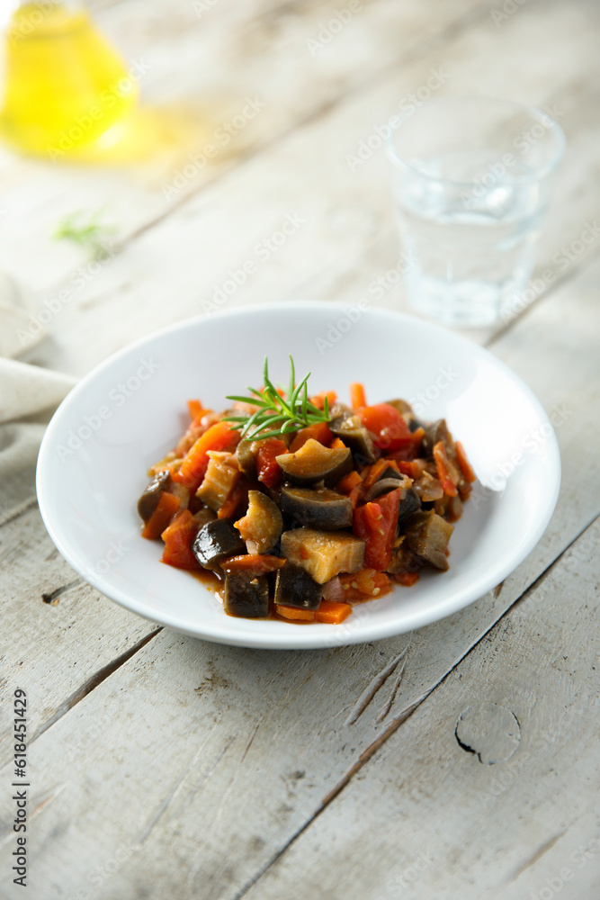Traditional homemade vegetable ragout with fresh rosemary
