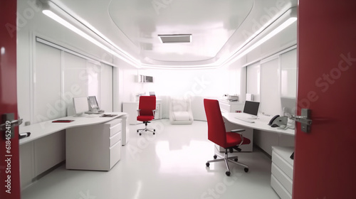 Modern Office, Empty, White ambience with some color accents, futuristic. Ideal for video conference background. Beautiful and relaxing. © Ralf