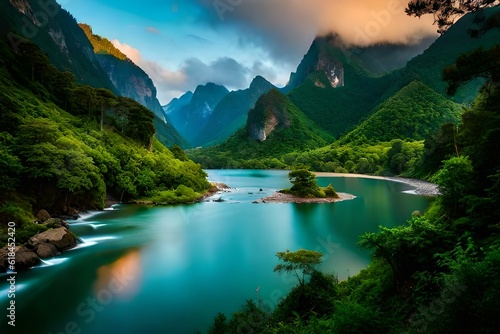 lake in the mountains GENE RATIVE BY AI TOOL photo
