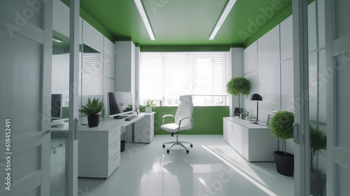 Modern Office, Empty, White ambience with some color accents, futuristic. Ideal for video conference background. Beautiful and relaxing. © Ralf