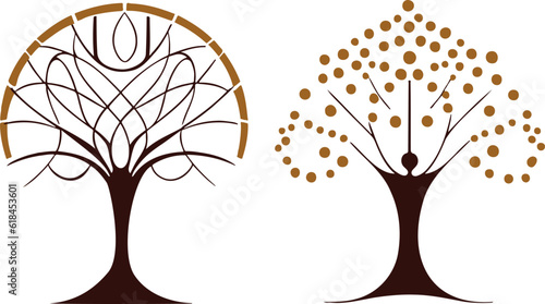 Vector illustration of the golden tree of life isolated on the white background