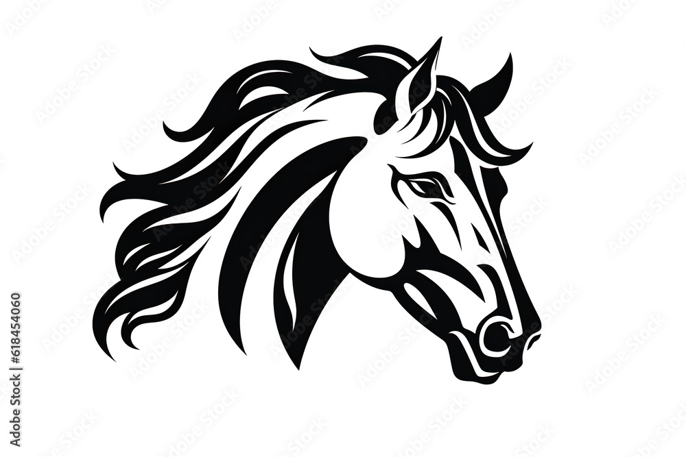 Horse black line stencil isolated on white background PNG