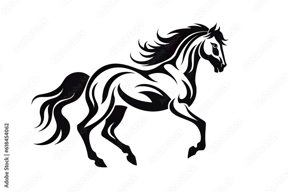 Obraz premium Horse black line stencil isolated on white background PNG