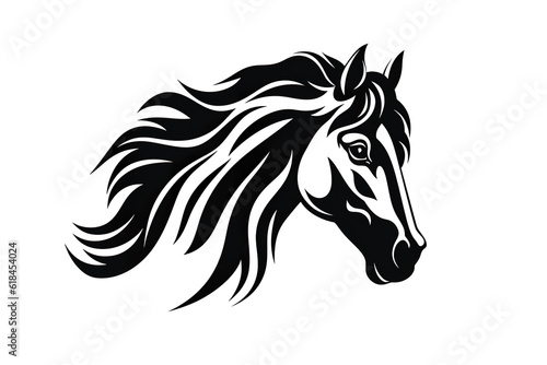 Horse black line stencil isolated on white background PNG