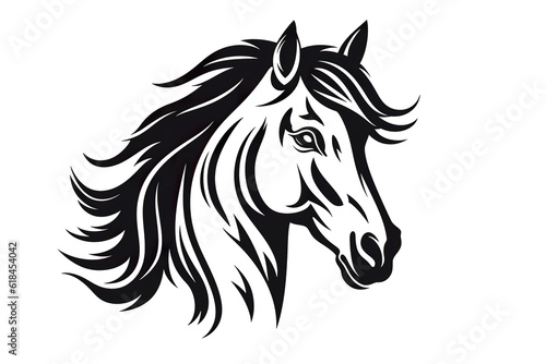 Horse black line stencil isolated on white background PNG © JetHuynh