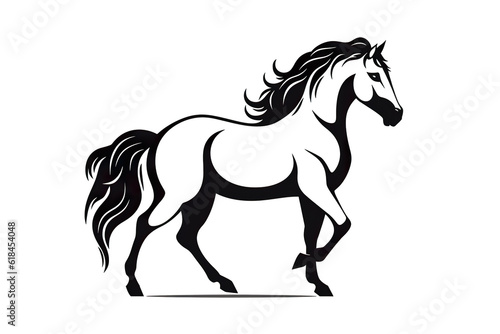 Horse black line stencil isolated on white background PNG