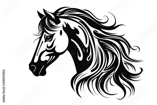 Horse black line stencil isolated on white background PNG