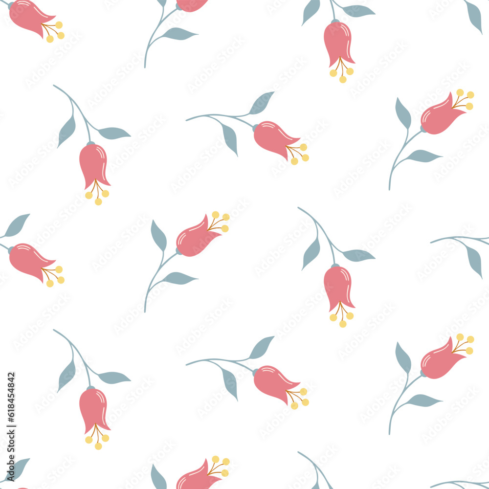 Seamless pattern of hand drawn of doodle flowers on isolated background. Design for festive occasions, greeting cards, home and nursery decor, wrapping paper, scrapbooking, paper crafts.