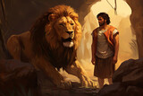 Daniel and the Lion's Den Bible Story illustration Christian tale, generated ai
