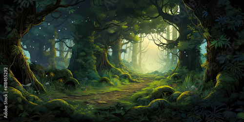 Wallpaper Mural Beautiful forest background banner backdrop fantasy pathway trees, generated ai Torontodigital.ca