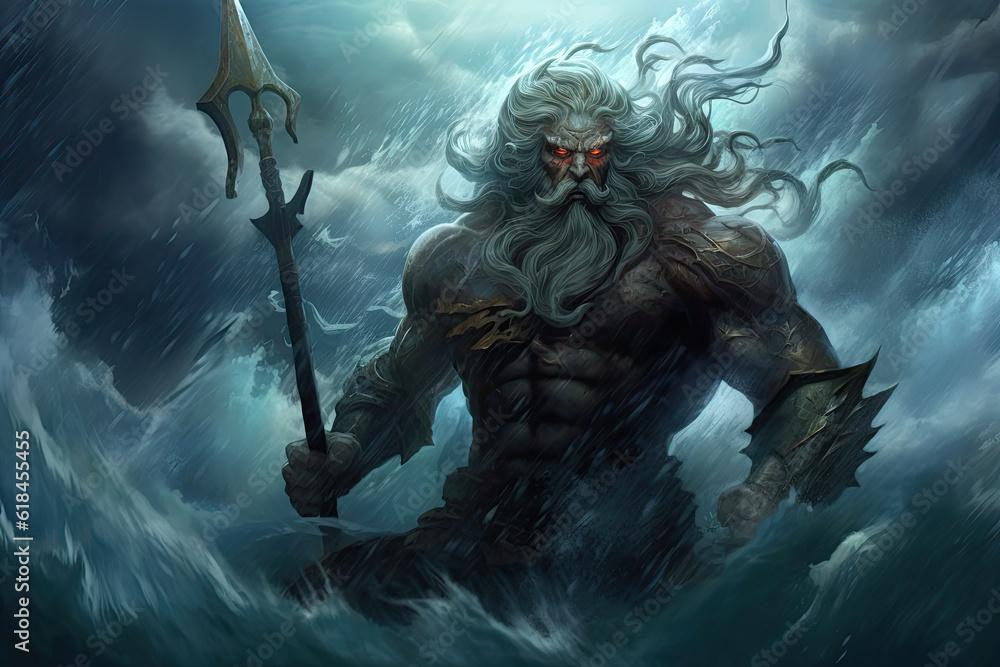Poseidon God of the Sea illustration mythical, generated ai Stock ...