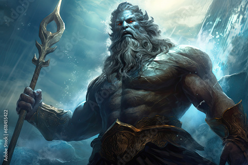 Poseidon God of the Sea illustration mythical, generated ai