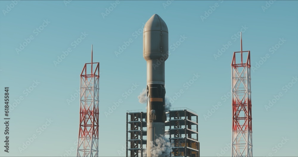 Launchpad Complex, Preparing a rocket for launch with a crew on a space expedition. Stock