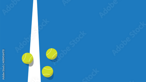 Detail illustration of a blue paddle court an tennis balls on a sunny day. With copy space.	