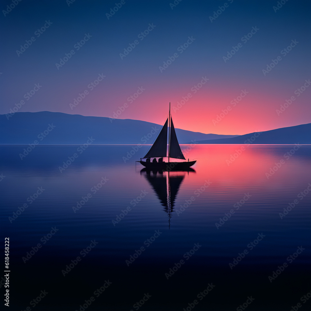 Tranquil scene of a sailboat cruising across the water