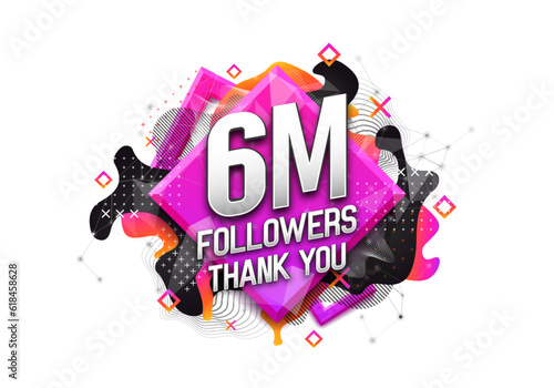 6 million followers. Poster for social network and followers. Vector template for your design.