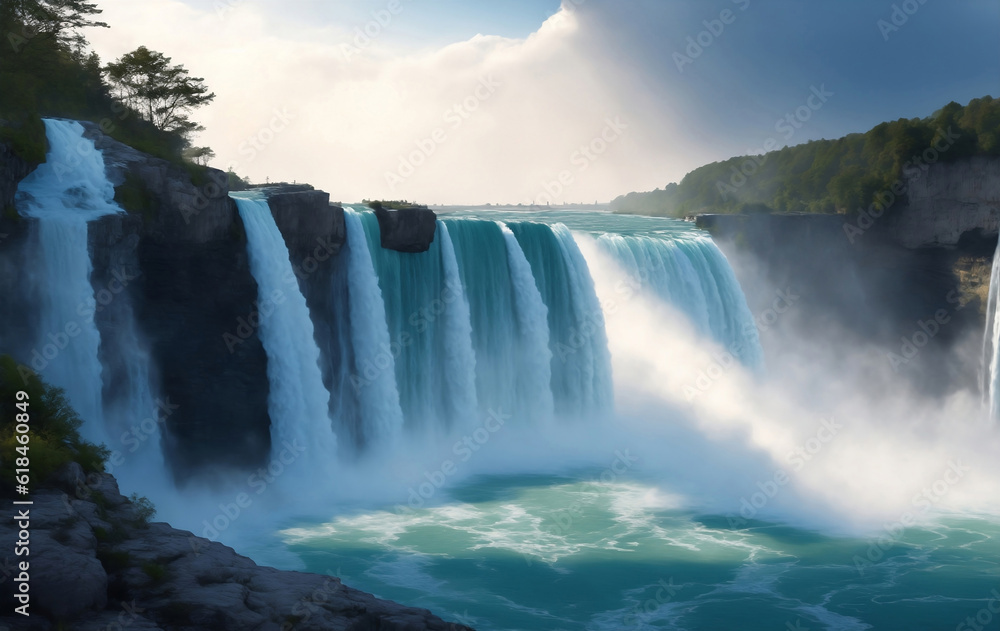 A beautiful nature water fall, Generative AI Illustration. A beautiful nature water fall, Generative AI Illustration.